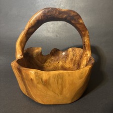 Vintage Burl Wood Basket Bowl Hand Carved 8,5"x 8,5"