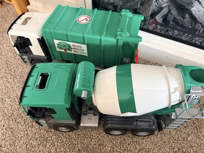 BRUDER RECYCLING & CEMENT TRUCK Lot Of 2 Boy Toys Green/White Cabs Germany 2009