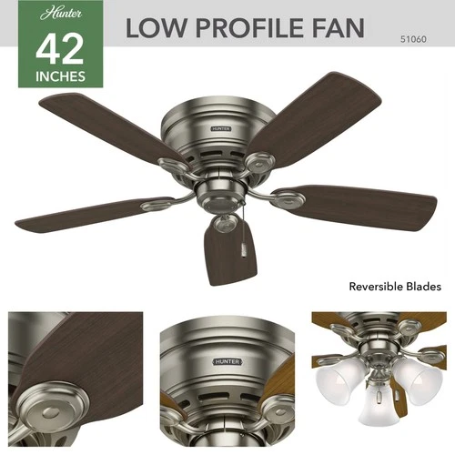 Hunter 51060 Low Profile IV Ceiling Fan 42 inches Antique Pewter - Picture 2 of 9