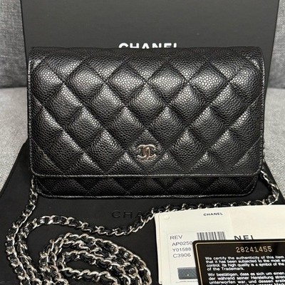 Chanel Wallet on Chain (WOC) Black caviar leather silver hardware