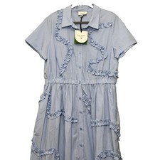 Kate Spade x Target Ribbon Short Sleeve Midi Shirtdress Blue Pinstripes Size L