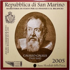 [#1275355] San Marino, 2 Euro, Galileo Galilei, Coin card.FDC, 2005, Rome, Bi-Me