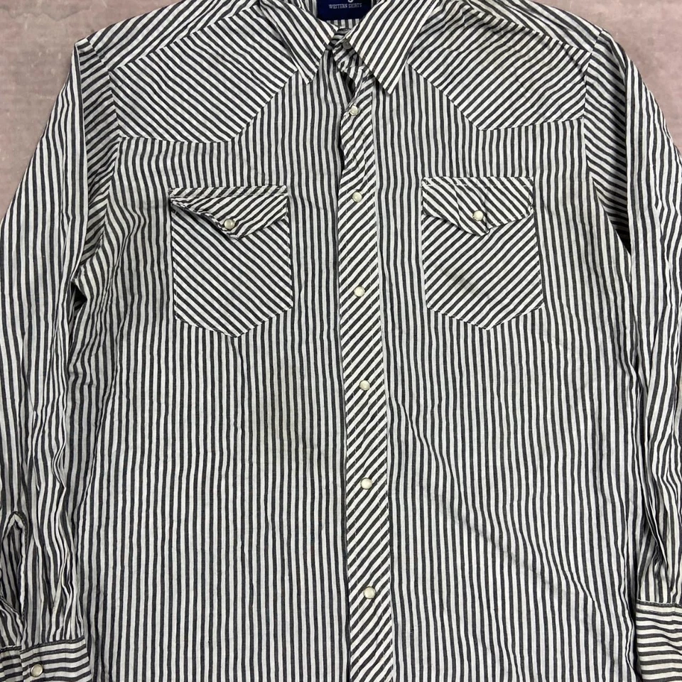 Wrangler Western Shirt Striped Patterned Long Sleeve With Chest Pockets Men S L - Image 2 of 4