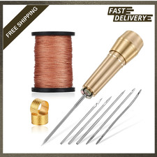 Leather Sewing Awl Kit 45m Nylon Thread Hand Needles Copper Handle Repair Tool