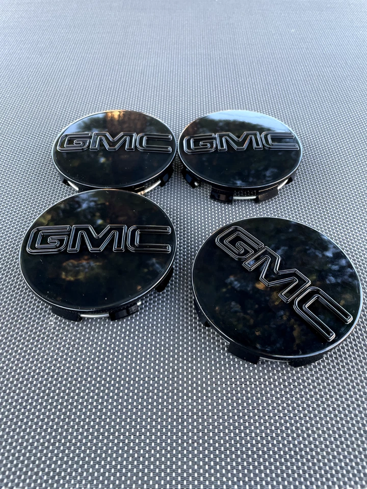 4 X GMC Glossy Black Center Caps 83MM(3 1/4"), Satisfaction Guaranteed! Foto 3 de 4