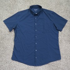 Mizzen Main Shirt Mens XL Blue Leeward Trim Fit Short Sleeve Button Up Stretch