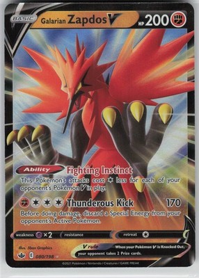 Galarian Zapdos V Holo Ultra Rare SWSH06: Chilling Reign 080/198 NM