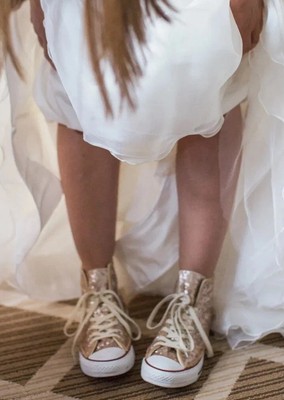 Converse Chuck Taylors Hightop- Custom Gold Sequins -Wedding Sneakers Worn  Once