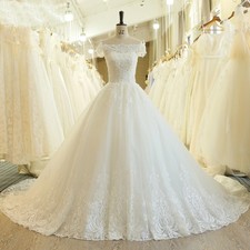 Elegant Off the Shoulder Lace Up Back Wedding Dresses Lace Applique Bridal Gowns