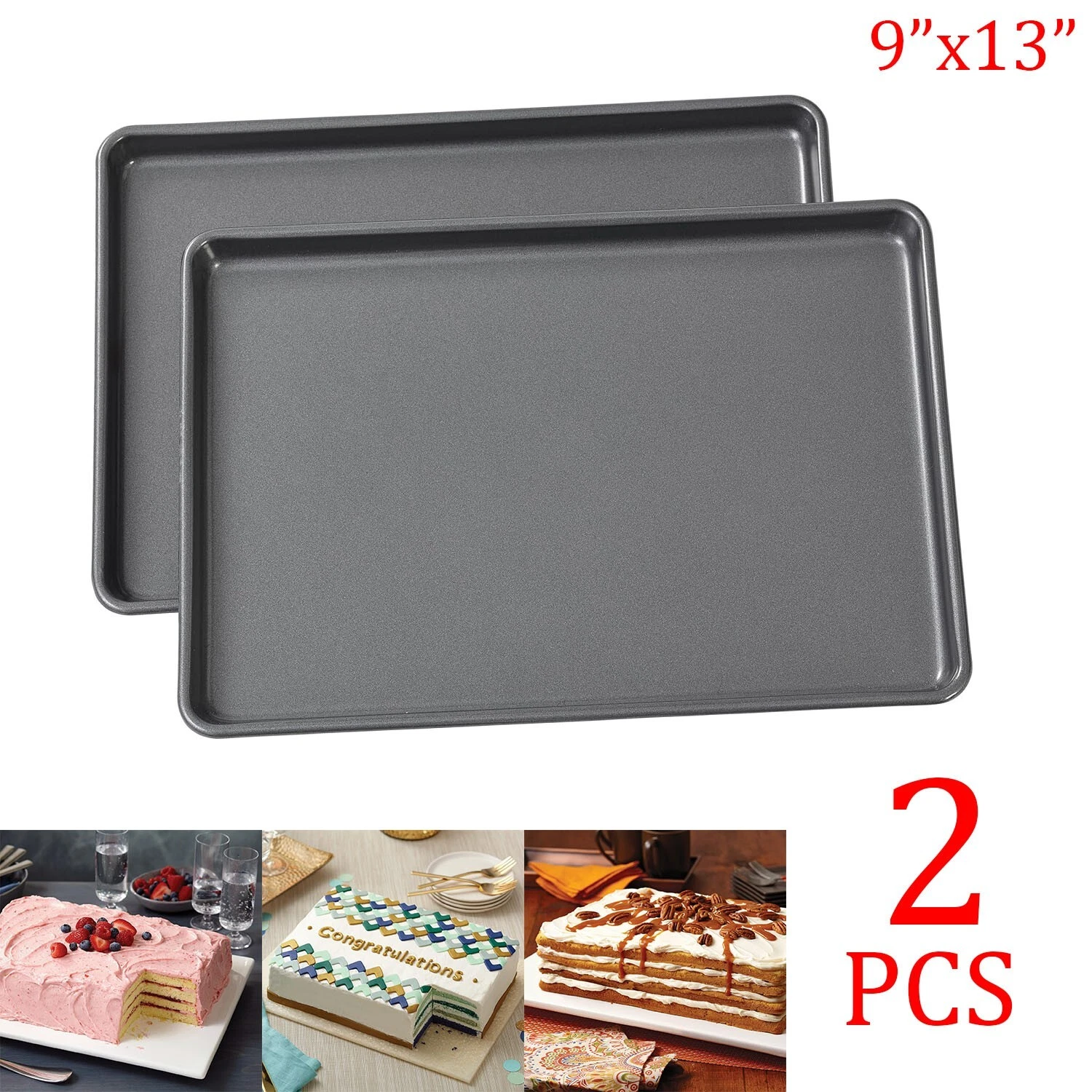 2 Pack Baking Sheet Cookie Sheet Set Carbon Steel Baking Pan Tray for Bakeware