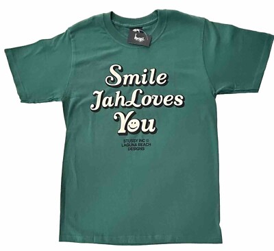 NWT Stussy 'Smile Jah Loves You' T Shirt Small Green Laguna Rasta Marley Jamaica