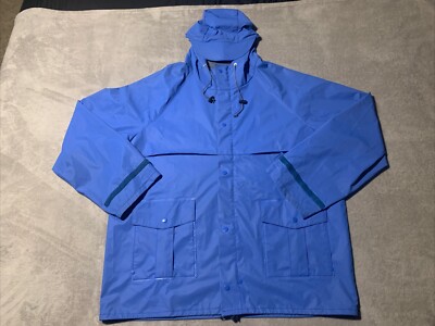 LL Bean Rain Jacket Mens XL Blue Maine Guide Hooded Rain Coat Pockets  Vintage