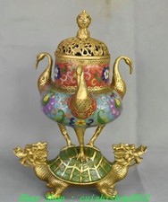 Old China Cloisonne Enamel Bronze Gilt Dragonturtle Crane Incense Burner Censer