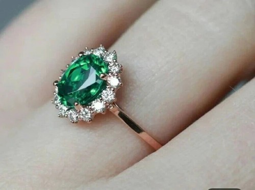 Esmeralda Verde Piedra Anillo 10K Oro Blanco Macizo Joyería para Mujer Alianzas