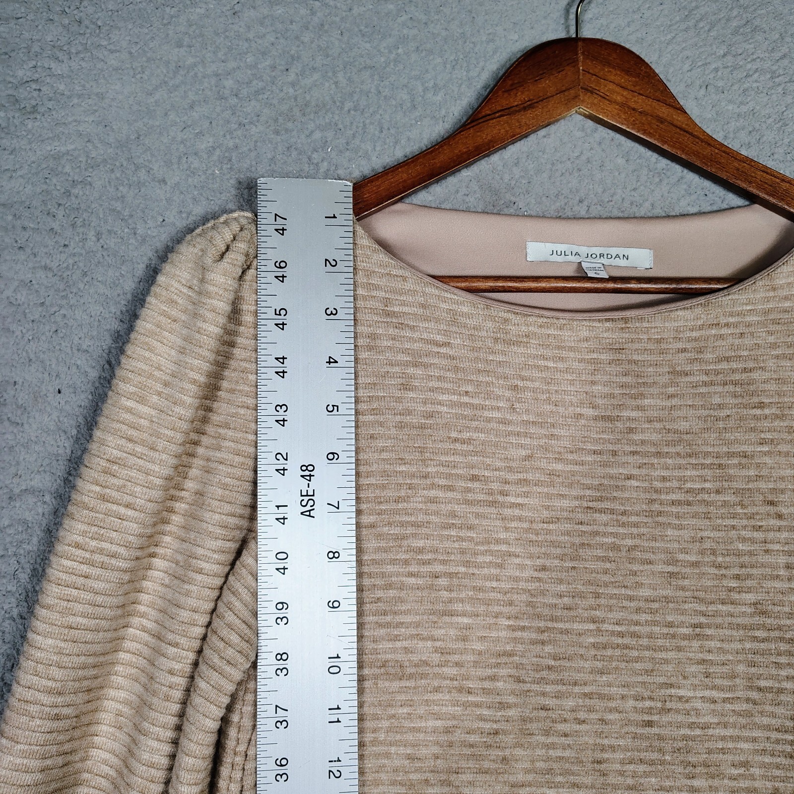 Julia Jordan Sweater Dress Women's 6 Oatmeal Lined Ribbed Puff Sleeve Preppy NWT thumbnail 7