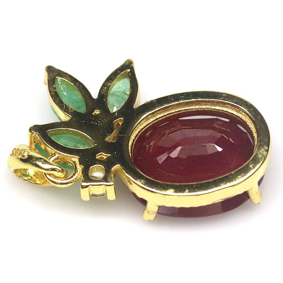 Heizbar 9 X 11 Mm. Roter Rubin, Smaragd & Zirkonia Anhänger 925 Sterlingsilber - Bild 3 von 4