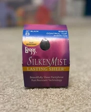 L'eggs "B" Jet Black Silken Mist Control Top No-Roll Waistband Sheer Pantyhose 