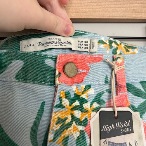 Zara High Rise Denim Palm Print Shorts - Picture 4 of 6