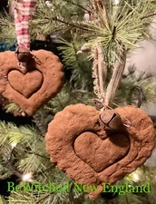 2 Lg. REAL Primitive Gingerbread Valentines Heart Hanging Ornament