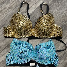 34/A/B cup sequin bra , blue and gold - dance/party/bustier