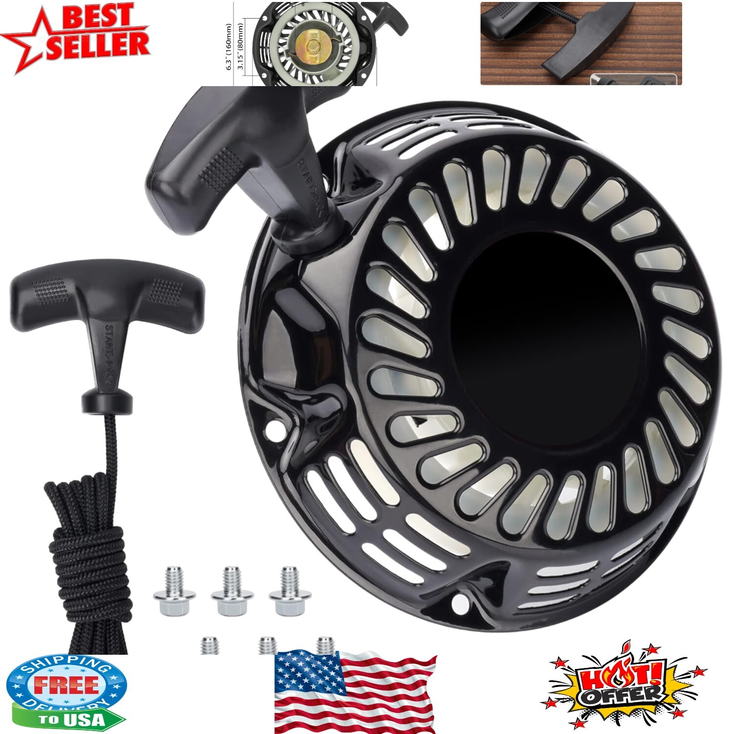 Recoil Starter Replacement for 6.5HP and 7HP Engines - Comfortable Grip Design