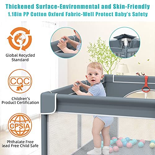 Baby Playpen, 79" X 63" Large Baby Playard Playpen for Babies and Grey