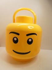 YELLOW PLASTIC LEGO STORAGE HEAD FACE BUCKET  2 TIER CARRY CASE DISPLAY TUB