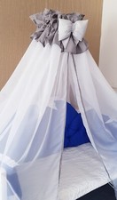 Crown Chiffon Canopy for Baby Cot Bed, Drape Net with Decorative Lace Bow