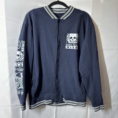 WXYZ Jacket Men's Medium Snap Button Varsity Bomber Skeleton mushroom