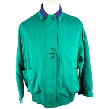 Vintage Jacket Medium Oversized Size 14 80s Simon Blair Green Zip Up Button Up M