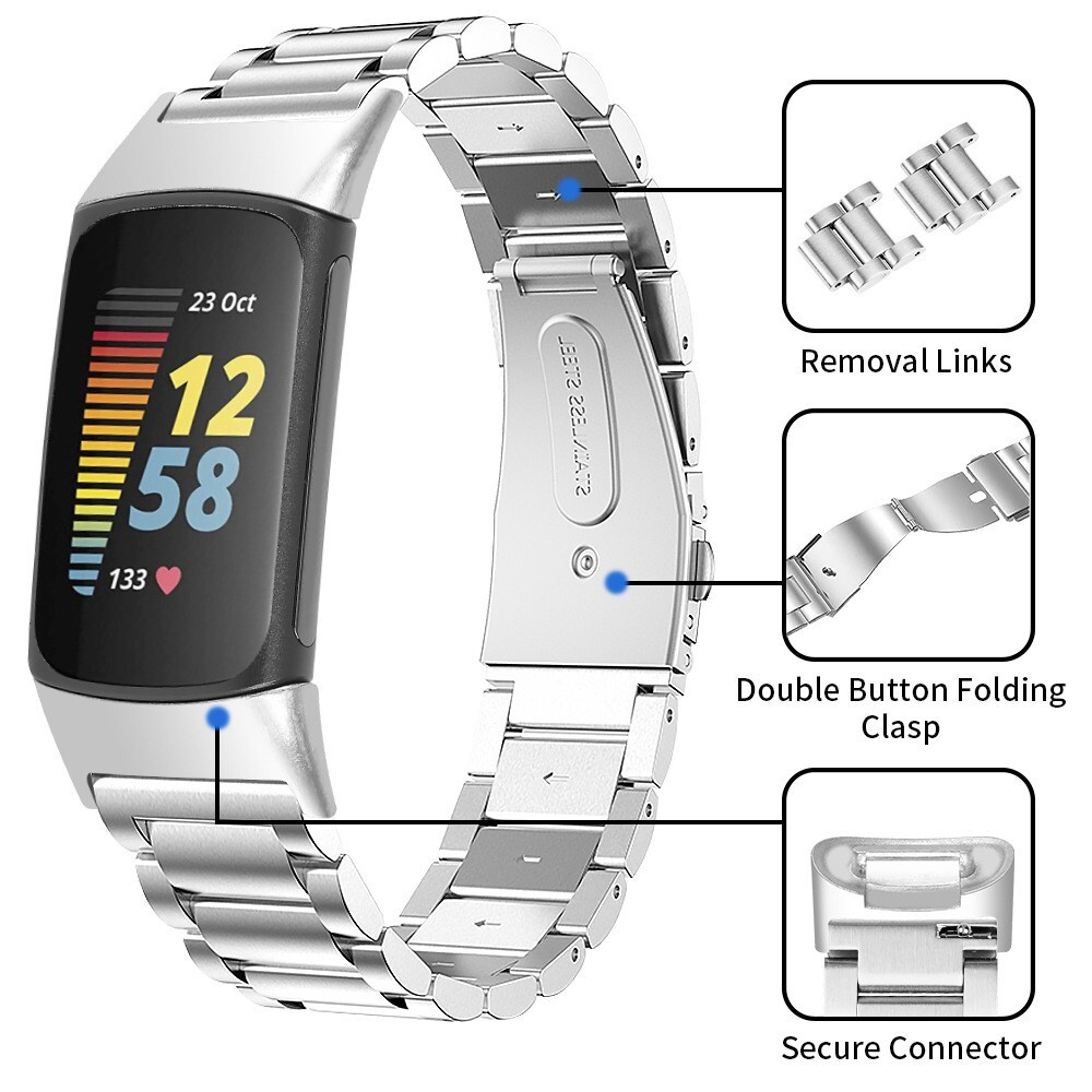 Portable Stainless Steel Metal Strap Replacement Watch Band Fits Fitbit Charge 5