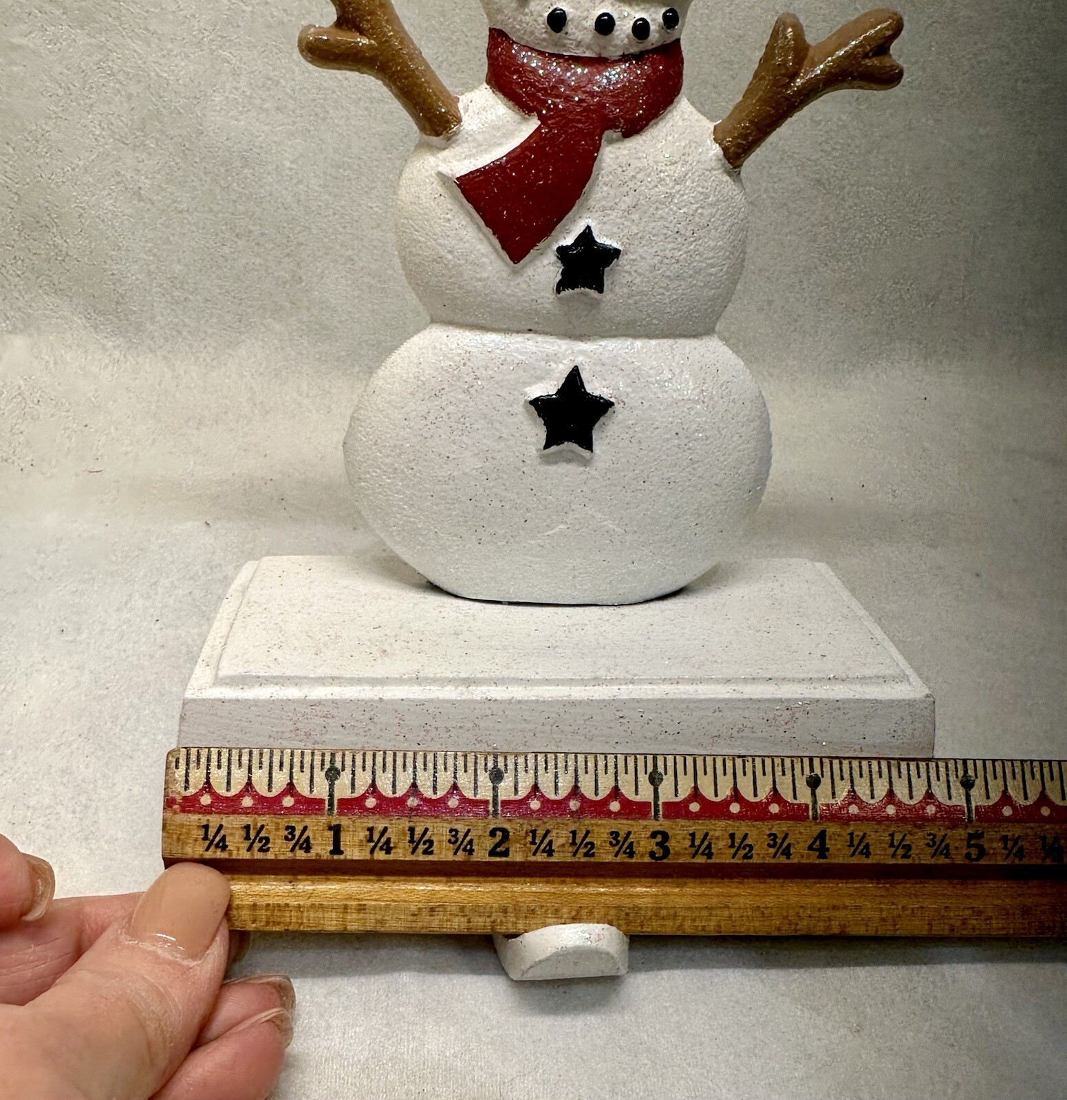 Cast Iron Snowman Stocking Holder Hanger Heavy Base Christmas Set Of