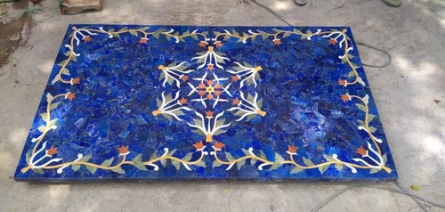 Lapis Lazuli Inlay Tabletop – Rectangular Floral Gemstone Dining Accent - Picture 11 of 11