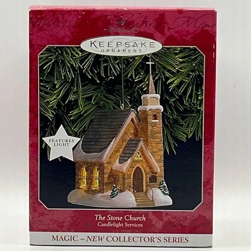 1998 Hallmark Keepsake Lighted Ornament The Stone Church Candlelight Series 1st - 第 1/8 張圖片