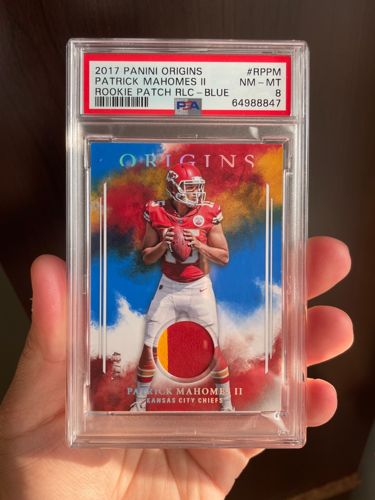 Patrick Mahomes Panini Origins Rookie Patch Relics #RPPM Blue