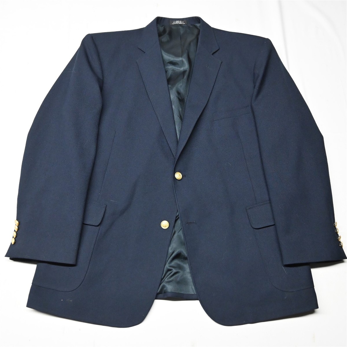 Vtg Stanley Blacker 48R Navy Hopsack Gold Button Wool Blazer
