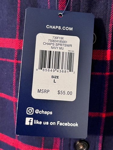Chaps Mens Size L Red & Blue Plaid Button Down Performance Flannel Shirt New NWT - Picture 4 of 6