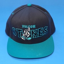 Volcom Stones Adjustable Snap Back Hat Cap Flat Bill Black Turquoise Bill