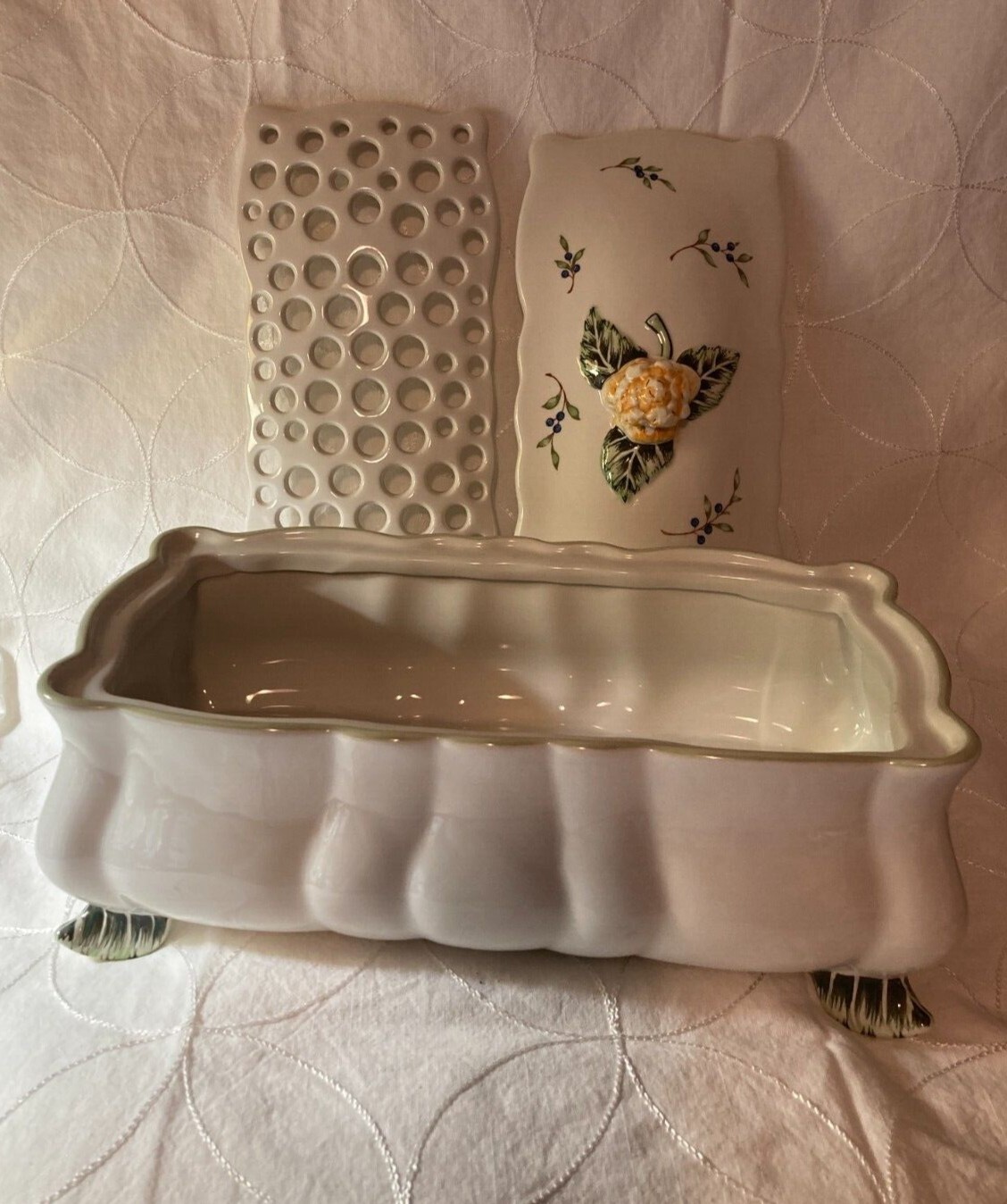 Princess House Vintage Garden Large vase basket w/ lid and flower frog