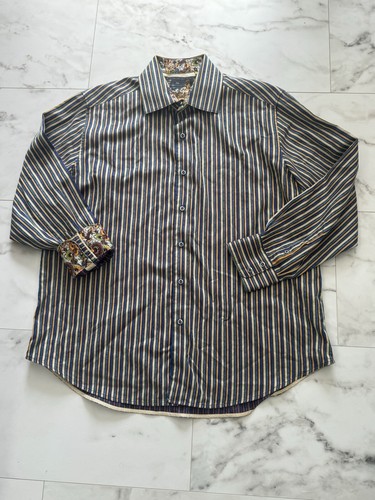 Robert Graham Button Front Colorful Striped & Paisley Flip Cuff Shirt Size 2XL - Picture 2 of 9