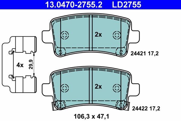 ATE 13.0470-2755.2 Bremsbelagsatz, Scheibenbremse FüR Chevrolet Opel Saab-image