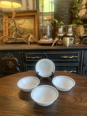 Corning Corelle Winter Holly Green Band Set of 4 Cereal Bowls 6 1/4-inch