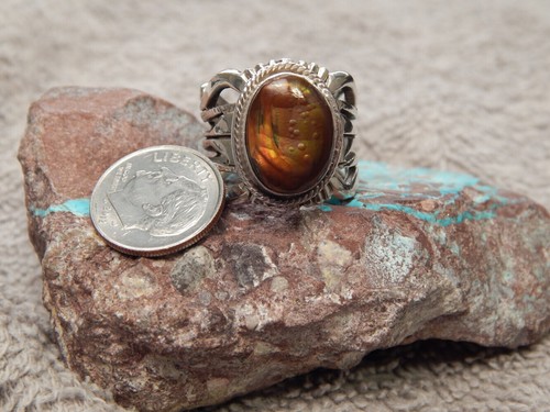 New Fire Agate Sterling Silver Unisex Ring by Navajo Russell Sam Size 8 - Picture 2 of 12