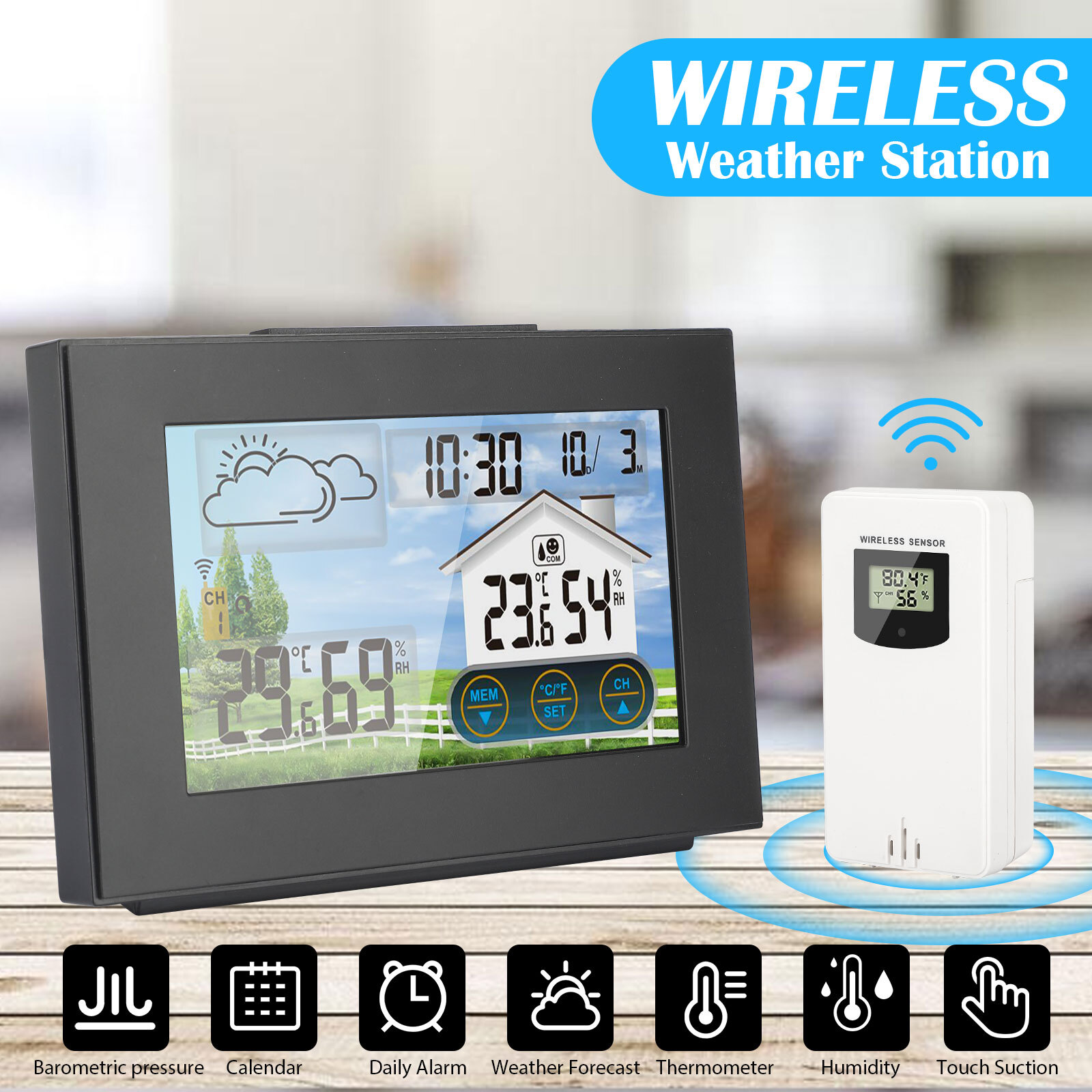 Digital Wireless Weather Station Clock Remote Sensor Indoor Outdoor