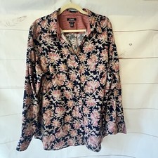 Women Blouse chaps  No Iron Button Down Paisley Shirt Size 1X Flip Cuffs