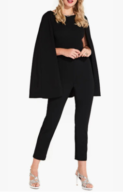 ADRIANNA PAPELL Long Cape Sleeve Stretch Crepe Jumpsuit (size 12)