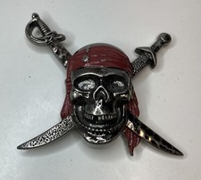 Pirates of the Caribbean Belt Buckle Silver Enamel Heavy Jolly Roger Skull NWOT