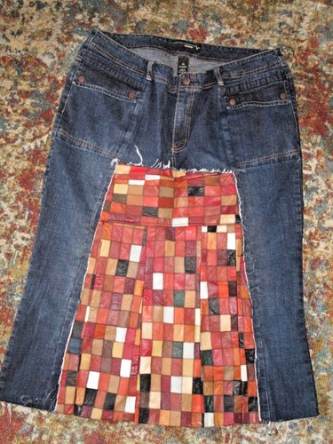 Denim Skirt Patchwork Leather Custom 