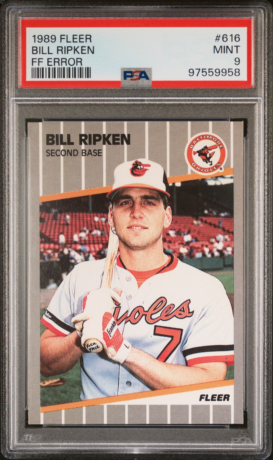 1989 FLEER FF ERR #616 BILL RIPKEN PSA 9