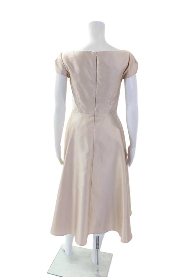 Vestido formal midi con cremallera manga gorra Alfred Sung color champán talla 0 Foto 3 de 4